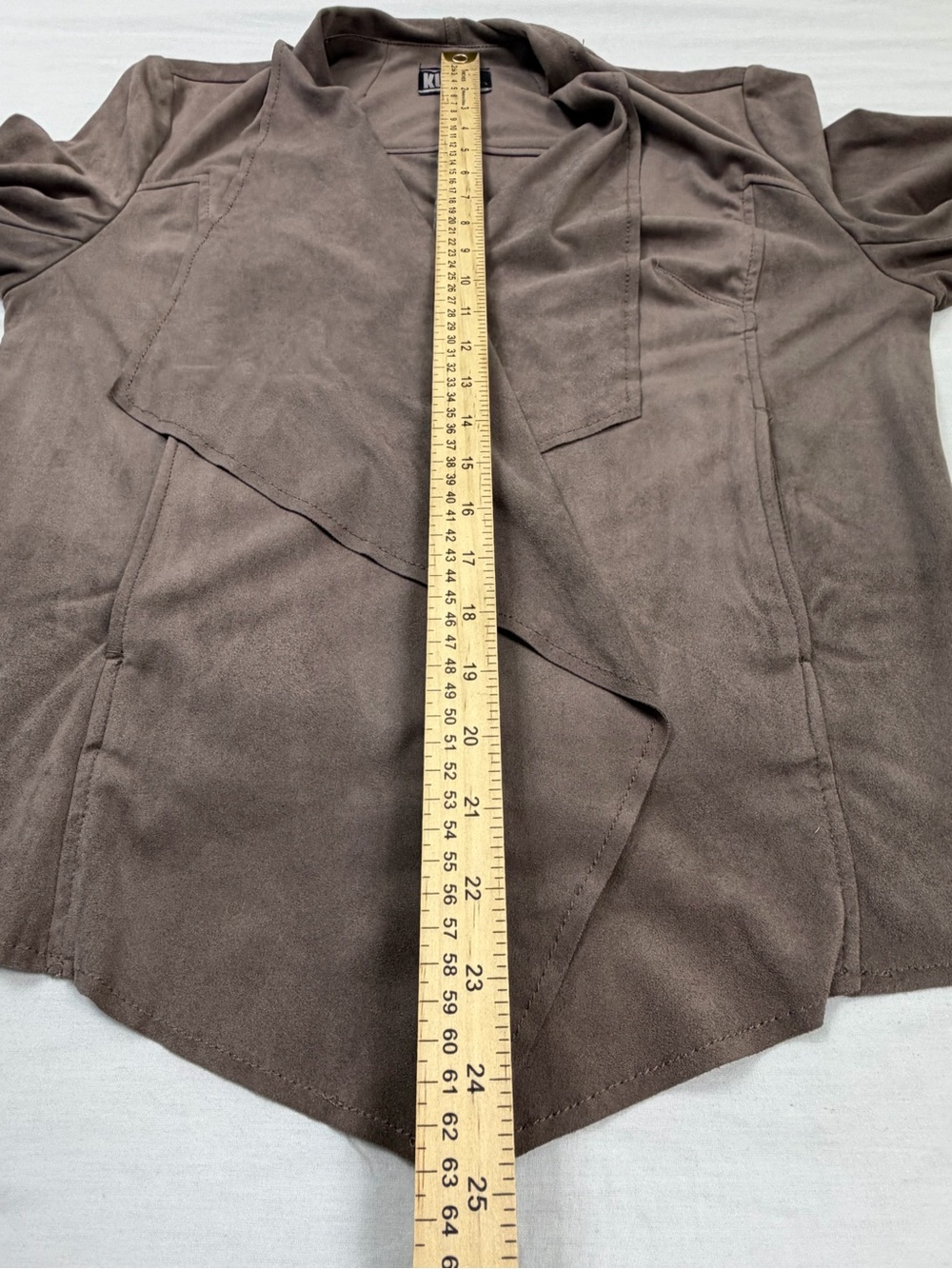 KUT from the Kloth Tayanita Tan Faux Suede open front draped Jacket in Tan M - Picture 13 of 14